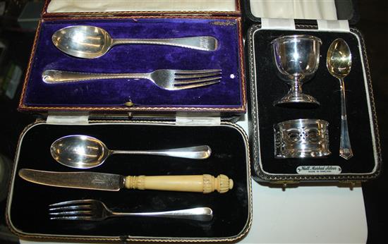 Three cased silver christening sets